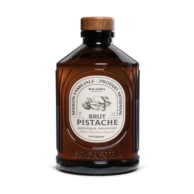 Bacanha Organic Raw Pistachio Syrup - Premium French Nut Syrup - Rich & Creamy Flavor for Coffee, Desserts & Cocktails - Gourmet and Organic - For Mocktails, Teas - 400ml Glass Bottle