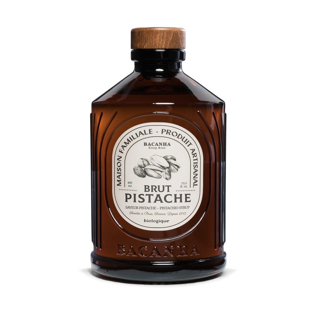 Bacanha Organic Raw Pistachio Syrup - Premium French Nut Syrup - Rich & Creamy Flavor for Coffee, Desserts & Cocktails - Gourmet and Organic - For Mocktails, Teas - 400ml Glass Bottle