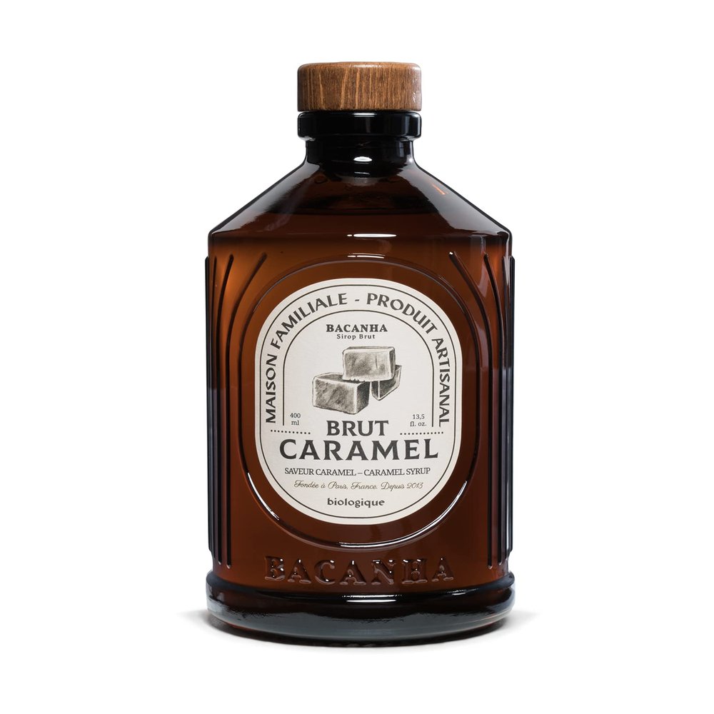 Bacanha Organic Brut Caramel Syrup - Premium French Artisanal Syrup - Rich & Buttery Flavor for Coffee, Desserts & Cocktails Gourmet Organic French Syrup for Lattes, Sweet Treats - 400ml Glass Bottle