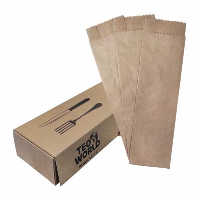 100 Pack 100% Brown Kraft Paper Bags, 2.75 x 10 inches Brown Plain Bag Kitchen Cutlery Utensils Holder