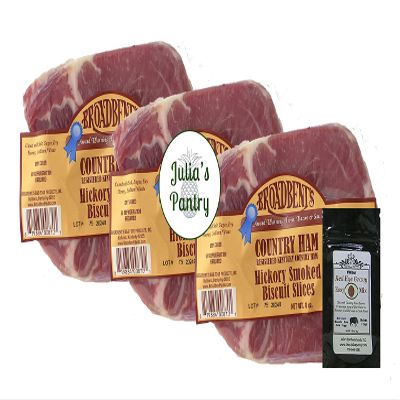 Julia's Pantry Hickory Smoked Country Ham Biscuit Slices 3-8oz Packages and Red Eye Gravy Sample