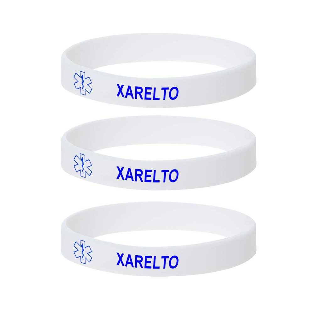 ZDBDH 3 Pack-XARELTO Bracelet for Men Women Medical Safe SOS Jewelry 100% Silicone Rubber Wristbands for Adult Ki d,Outdoor Sport Health Safet Warning ID Bracelet,7.48",White