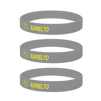 ZDBDH 3 Pack-XARELTO Bracelet for Men Women Medical Safe SOS Jewelry 100% Silicone Rubber Wristbands for Adult Ki d,Outdoor Sport Health Safet Warning ID Bracelet,7.48",Black