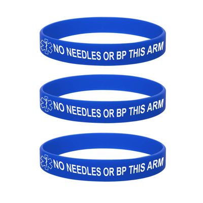 ZDBDH 3 Pack-NO Needles OR BP This ARM Bracelet for Men Women Medical Safe SOS Jewelry 100% Silicone Rubber Wristbands for Adult Ki d,Outdoor Sport Health Safet Warning ID Bracelet,7.48",Blue