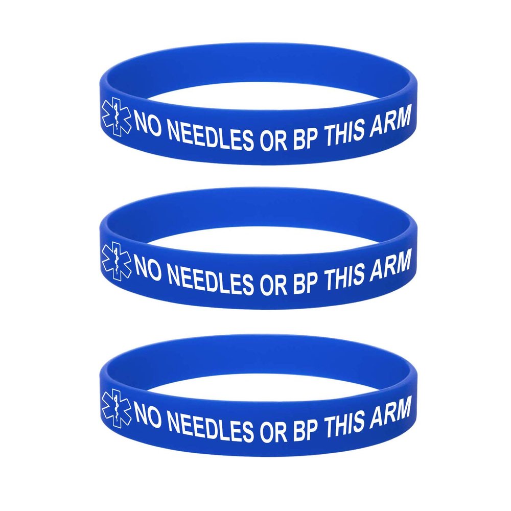 ZDBDH 3 Pack-NO Needles OR BP This ARM Bracelet for Men Women Medical Safe SOS Jewelry 100% Silicone Rubber Wristbands for Adult Ki d,Outdoor Sport Health Safet Warning ID Bracelet,7.48",Blue