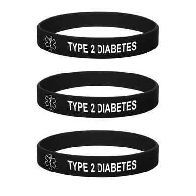 ZDBDH 3 Pack-Type 1 Diabetes Bracelet for Men Women Medical Safe SOS Jewelry 100% Silicone Rubber Wristbands for Adult Ki d,Outdoor Sport Health Safet Warning ID Bracelet,7.48",Black