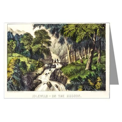 12 Note cards of Currier And Ives Handcolored Lithograph depicting the Idlewild Glen, Hudson River.