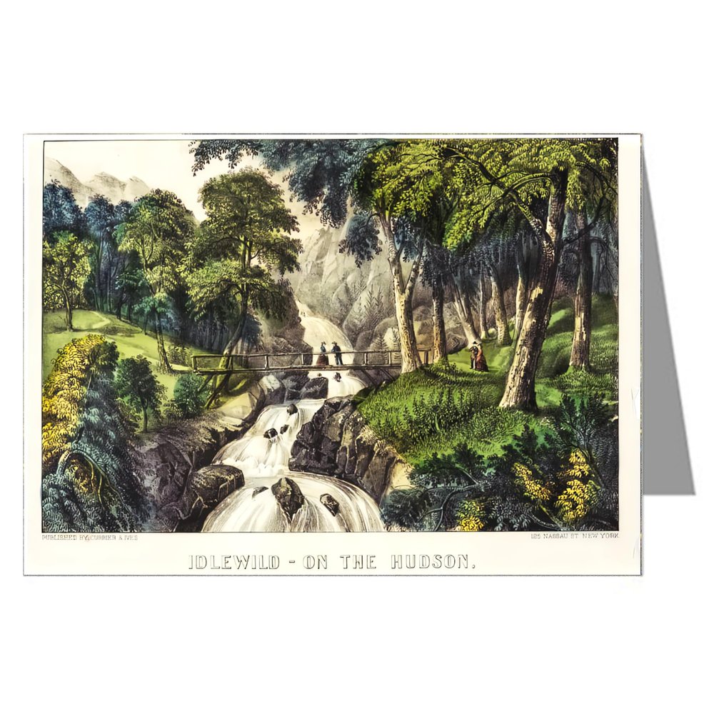 12 Note cards of Currier And Ives Handcolored Lithograph depicting the Idlewild Glen, Hudson River.