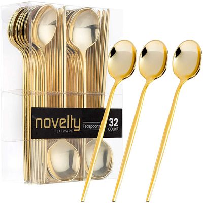 Elegant Novelty Gold Plastic Teaspoons (32)