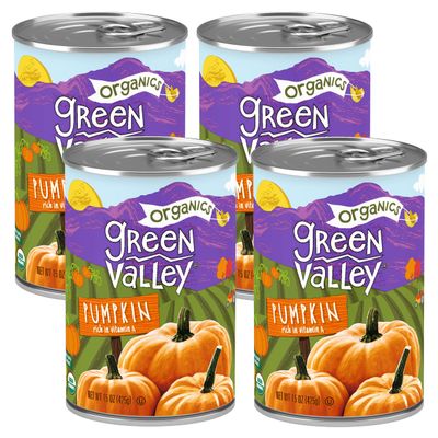 Green Valley Organics Pumpkin | Certified Organic | 100% Dickinson Variety | Sweet Earthy Delicious | Firm & Smooth | Vibrant Autumn Orange | American Grown & Made | 15 oz (Pack of 4)