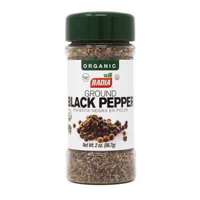 Badia Organic Ground Black Pepper 2 oz  Bold & Aromatic Fine Black Pepper Powder for Cooking, Seasoning & Marinades