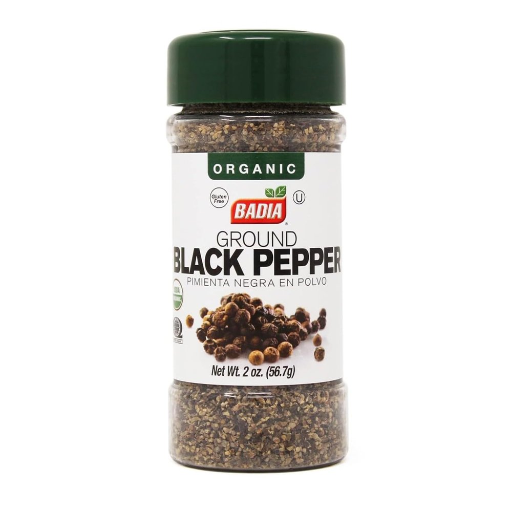 Badia Organic Ground Black Pepper 2 oz  Bold & Aromatic Fine Black Pepper Powder for Cooking, Seasoning & Marinades