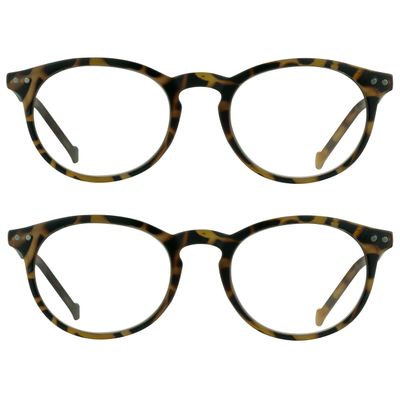 proSPORT Round Vintage Retro Reading Glasses +5.00 2 Pairs Tortoise Shell Brown Frame Stud Accents Men Women Small Light-Weight