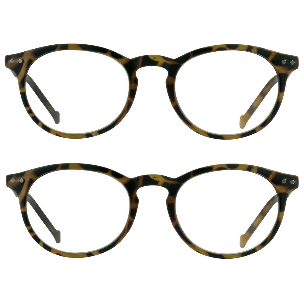 proSPORT Round Vintage Retro Reading Glasses +5.00 2 Pairs Tortoise Shell Brown Frame Stud Accents Men Women Small Light-Weight