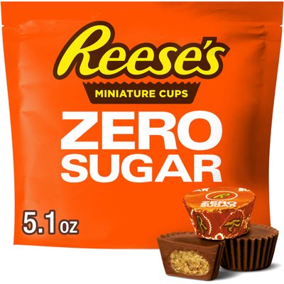 REESE'S Zero Sugar Miniatures Chocolate Peanut Butter Cups, Candy Bag, 5.1 oz