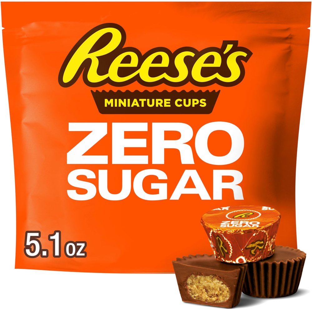 REESE'S Zero Sugar Miniatures Chocolate Peanut Butter Cups, Candy Bag, 5.1 oz