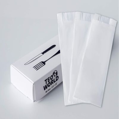100 Pack 100% White Kraft Paper Bags, 2.75 x 10 inches White Plain Bag Kitchen Cutlery Utensils Holder (Box of 100 pcs)