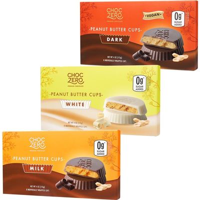 ChocZero Peanut Butter Cups Variety Pack, No Added Sugar, Keto, Low Carb Snack, 24 Individually Wrapped Cups Total (4 Ounce, Pack of 3)