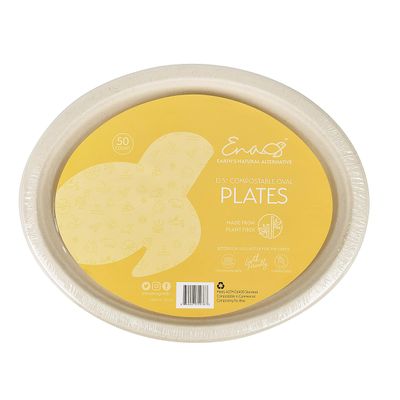 100% Compostable Disposable Paper Plates Bulk [12.5" Oval 50 Pack], Bamboo Plates, Eco Friendly, Biodegradable, Sturdy Large Dinner Party Plates, Heavy-Duty, Unbleached by Earth's Natural Alternative