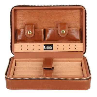 Rodipu Cigar Storage Box, Cigar Box, Lock Moisture PU Leather Portable Cigar Box, for Travel Outdoor(Brown Square)