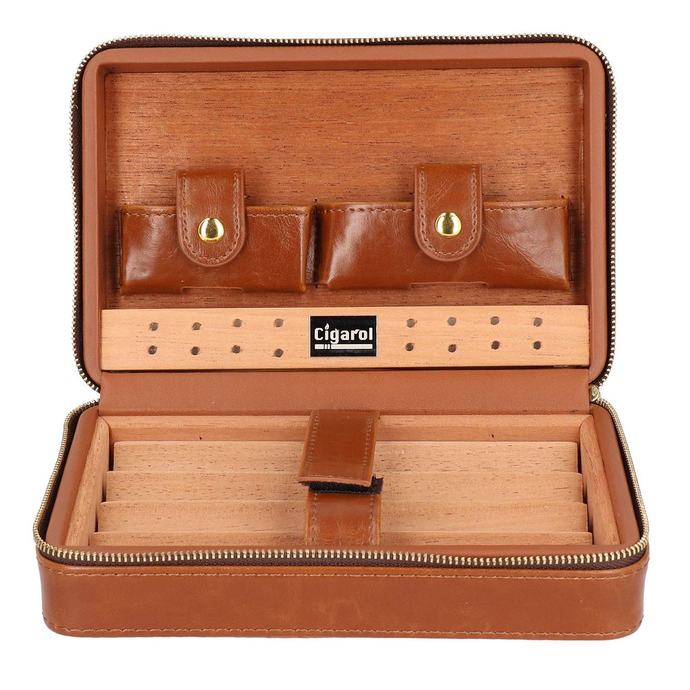 Rodipu Cigar Storage Box, Cigar Box, Lock Moisture PU Leather Portable Cigar Box, for Travel Outdoor(Brown Square)