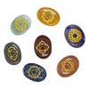 Amazing Gemstone 7 Chakra Oval Set Reiki Healing Crystal with Engraved Chakra OM Symbols Holistic Balancing Polished Palm Stones Set with Velvet Pouch view 1