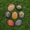 Amazing Gemstone 7 Chakra Oval Set Reiki Healing Crystal with Engraved Chakra OM Symbols Holistic Balancing Polished Palm Stones Set with Velvet Pouch view 2