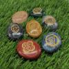 Amazing Gemstone 7 Chakra Oval Set Reiki Healing Crystal with Engraved Chakra OM Symbols Holistic Balancing Polished Palm Stones Set with Velvet Pouch view 3