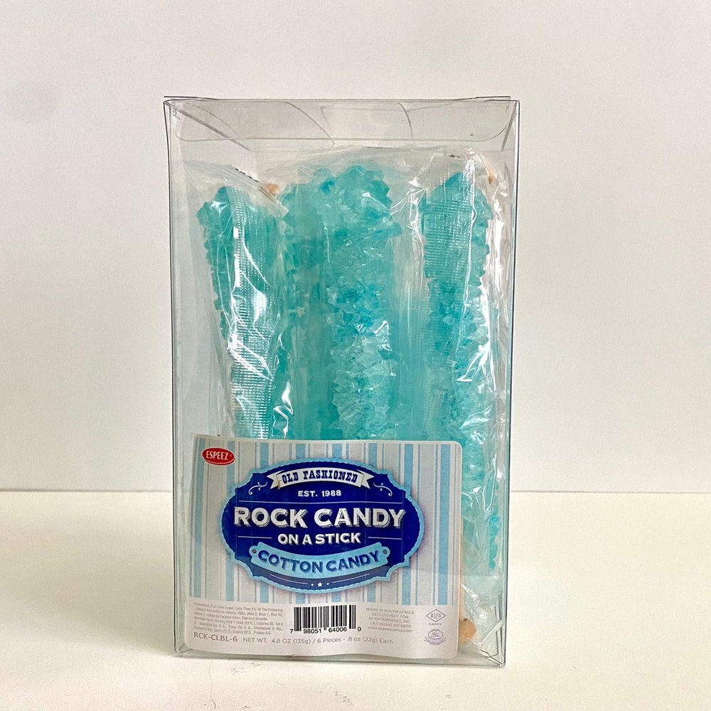 Extra Large Rock Candy On A Stick Cotton Candy Flavored - Old Fashioned- 12 Light Blue Cotton Candy Lollipop - Individually Wrapped - Crystal Rock Candy Sticks