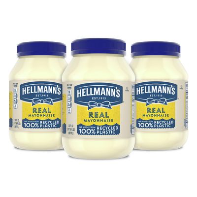 Hellmann's Mayonnaise 3 Count Real Mayo For a Creamy Condiment for Sandwiches and Simple Meals Gluten Free, Made With Cage-Free Eggs 30 oz