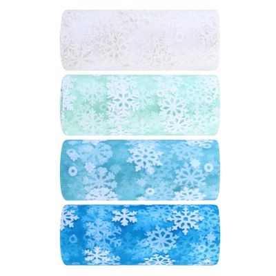 White Skirt White Tulle Ribbon 4 Rolls Fabric Tulle Snowflake Roll for Xmas Decoration Wrapping Craft Table Runner Bows Wedding Party 10 Yards Glitter Ribbon Christmas Decor