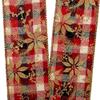 2 1/2" X 10 Yards Gold Poinsettias On Plaid Wired Ribbon Christmas view 2