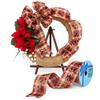 2 1/2" X 10 Yards Gold Poinsettias On Plaid Wired Ribbon Christmas view 3