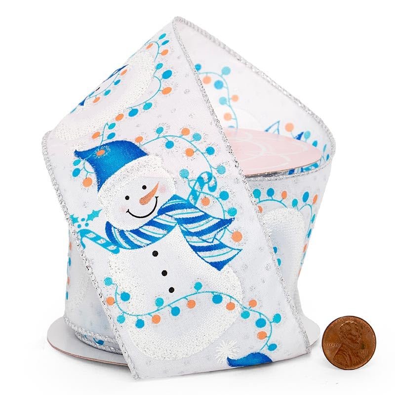2 1/2" X 10 Yards Snowmen in Blue White Wired Ribbon Christmas
