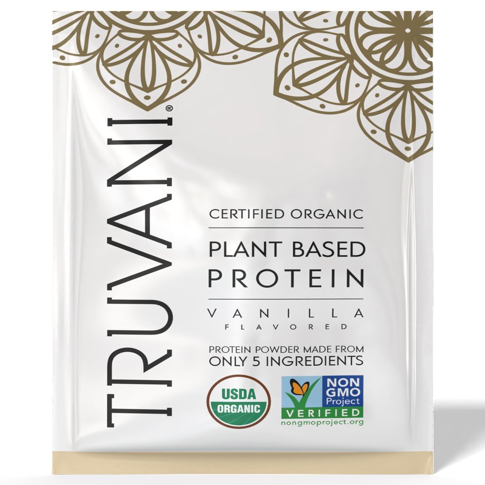 Truvani Vegan Pea Protein Powder | Vanilla | 20g Organic Plant Based Protein | 1 Serving | Keto | Gluten & Dairy Free | Low Carb | No Added Sugar