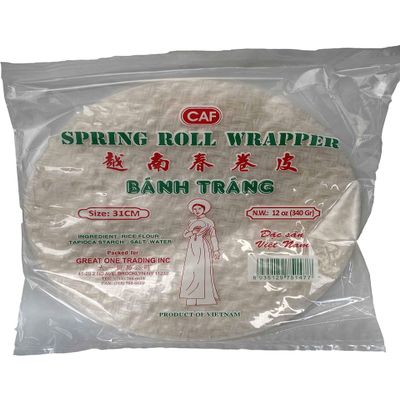 CAF Premium Spring Roll Wrapper 12 oz, Large Rice Paper, Big Rice Paper Wrapper (Round 31cm) Banh Trang