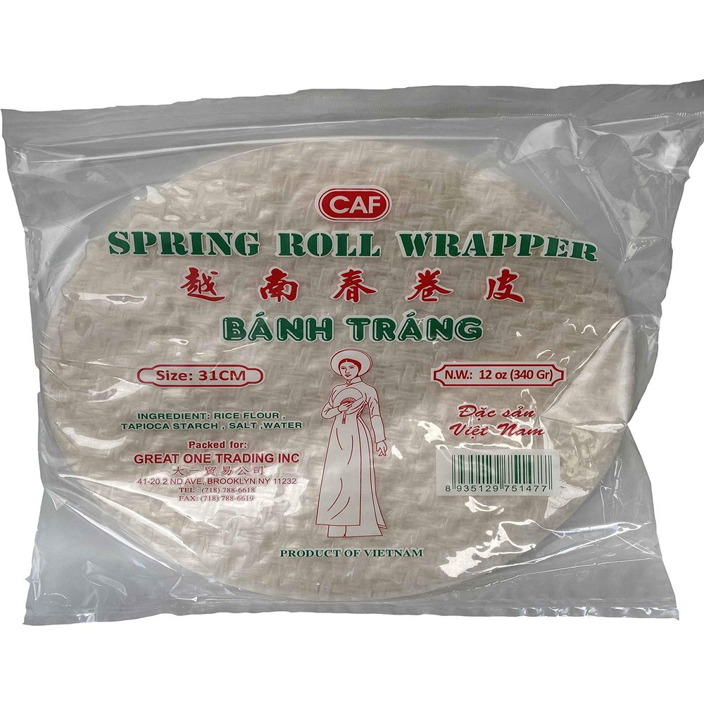 CAF Premium Spring Roll Wrapper 12 oz, Large Rice Paper, Big Rice Paper Wrapper (Round 31cm) Banh Trang