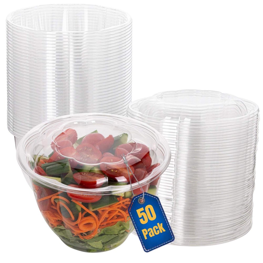 Smygoods Disposable Plastic Salad Bowls with Airtight Lids Ideal for Meal Prep, Takeout, Catering, Parties, Picnics, and Food Storage, Stackable, Leak-Proof