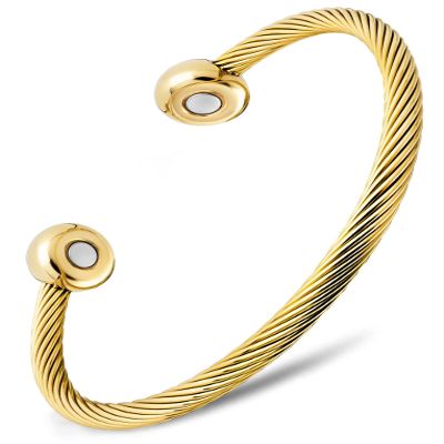 MagnetRX Magnetic Bracelet Cuff - Twisted Cable Stainless Steel Bangle Magnetic Bracelets - Elegant Golf Bracelet Men & Women (Gold | Medium)
