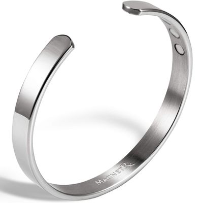 MagnetRX Magnetic Bracelets for Men - Elegant Bangle, Golf/Tennis Elbow & Balance - Mens Cuff Magnetic Bracelet (Polished Silver | Large)