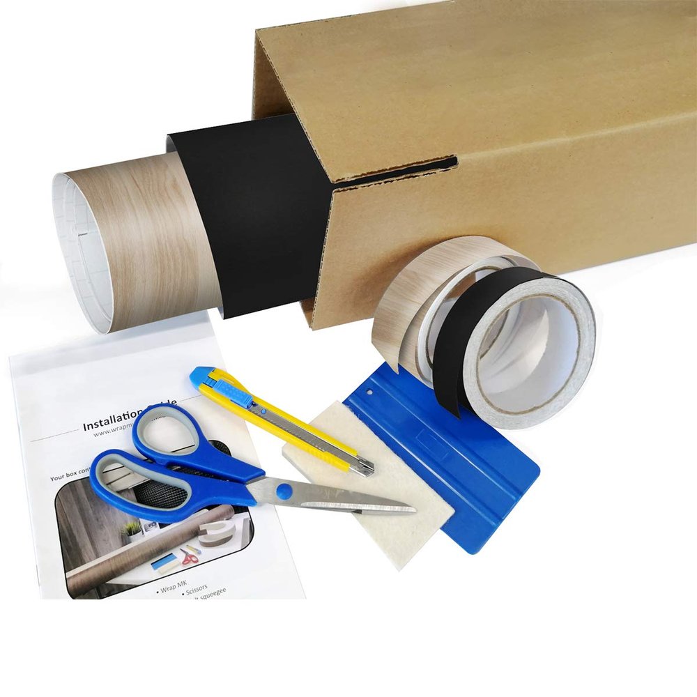 Wrap My Kitchen Stylish Decorative Self Adhesive Vinyl Wrap with DIY Kit Includes 2 Rolls of 20' x 48" (Scandinavian Blond Wood & Satin Nova Black)