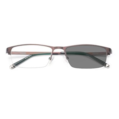 ASDQWER Reading Glasses,Color Changing Glasses, Half Rim Glasses, Indoor Colorless, Outdoor Discoloration in Sunlight, Antiblue Light, Anti Ultraviolet,Brown,+1