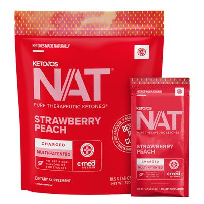 Pruvit - Keto//OS NAT - Strawberry Peach Charged Drink Mix with C-Med 100, L-Taurine, Vitamins B6 & B12, Ketone Supplement - 18.5g