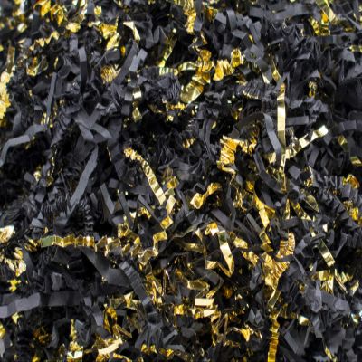 Stephanie Imports Made In USA 3-Ply Crinkle Cut Shredded Paper 2 lbs (Black & Metallic Gold)