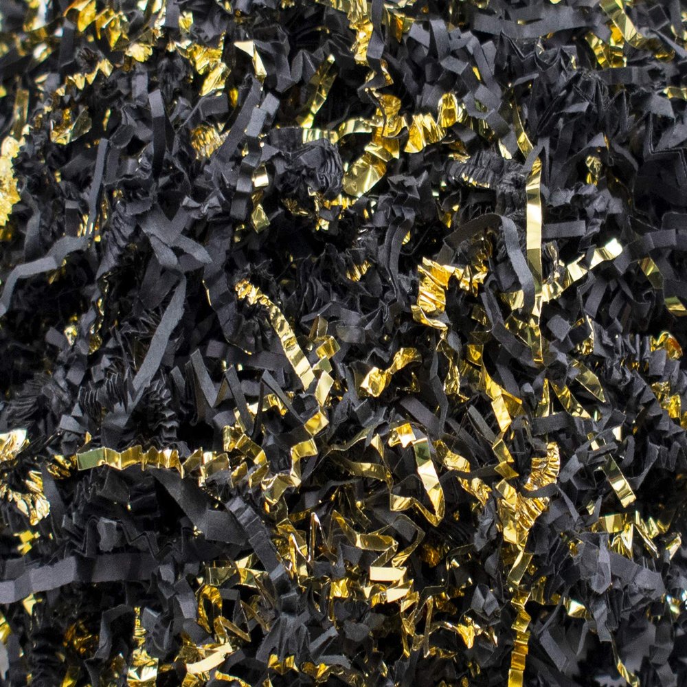 Stephanie Imports Made In USA 3-Ply Crinkle Cut Shredded Paper 2 lbs (Black & Metallic Gold)