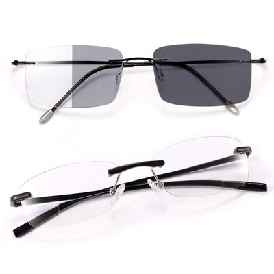 1.5X Magnification Photochromic Progressive Multifocus Transition Reading Glasses Multifocal Sun Readers + Rimless Bifocal Blue Light Blocking Spring Hinge Readers Anti Glare Eye Strain Eyewear