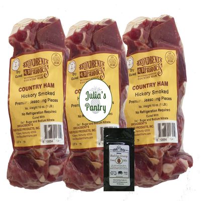 Julia's Pantry Hickory Smoked Country Premium Ham Seasoning Pieces 3-1lb Packages and Sample Red Eye Gravy
