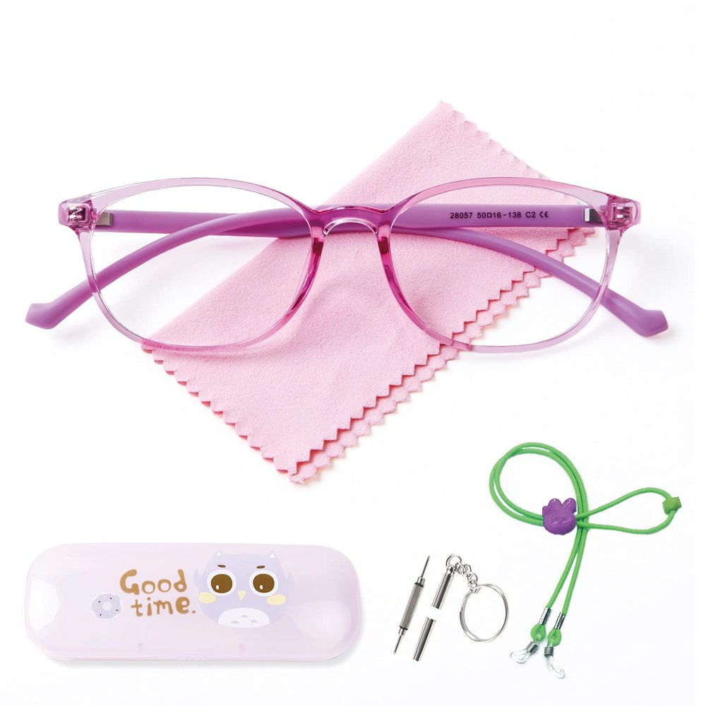 AetrvoHope Ultra-Light Blue Light Blocking Glasses with Case for Kids and Teens,Anti Eyestrain &UV400 (Clear Purple)
