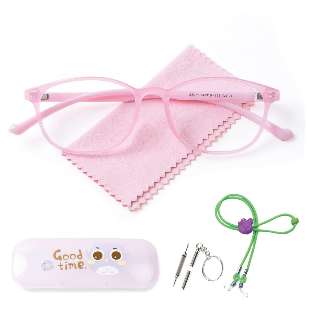 AetrvoHope Kids Blue Light Glasses Clear Pink,Cute Computer Gaming Glasses for Teens Girls Age 6-13,TR90 Unbreakable Frame with Case,Anti Eyestrain UV400