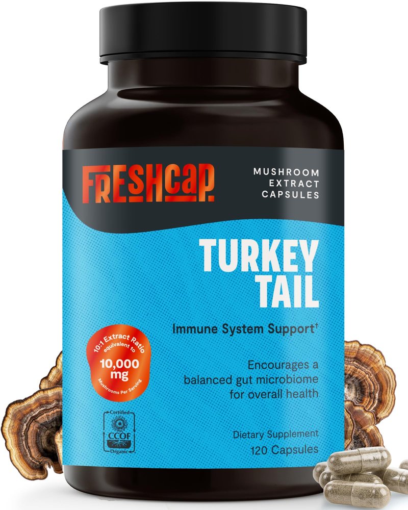 FreshCap Mushrooms Turkey Tail Mushroom Supplement 10,000mg  Organic, Turkey Tail Extract for Immune Support Supplement, Mushroom Supplement Capsules, Ayurveda Immunity Supplement (120 Capsules)